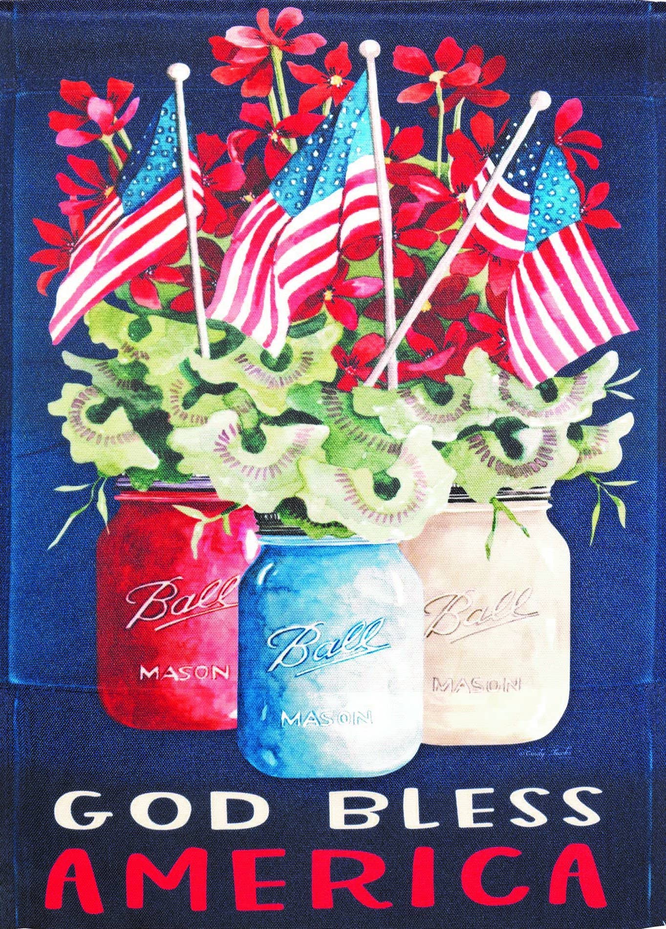 Primitive and Farmhouse Flag God Bless America Jars 30x44