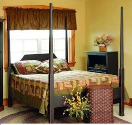 Queen Size Bed Primitive Pencil Post Black
