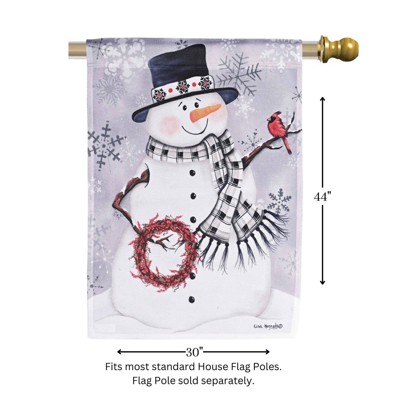 Primitive and Farmhouse Flag Snowman With Berry Wreath 30x44