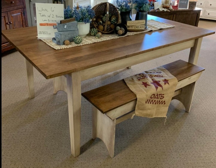 Farmhouse Dining Table with 2 Benches