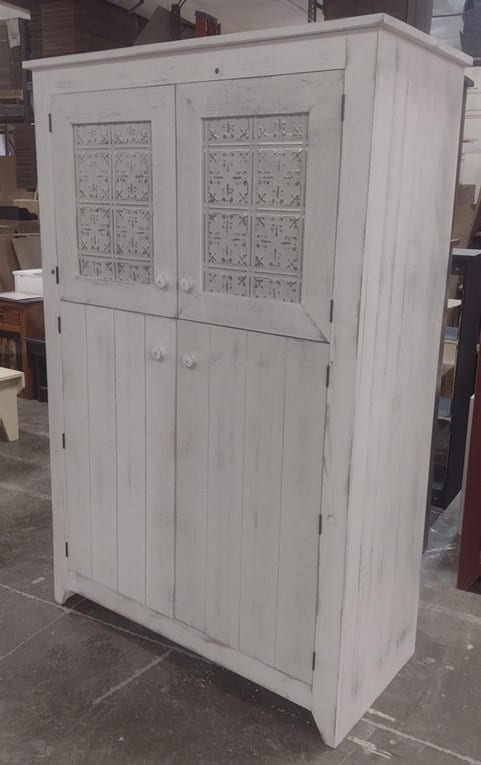 Large Kitchen Pantry with tin panel doors and whitewash finish