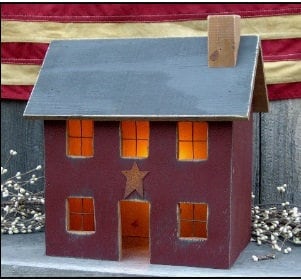 Lighted Primitive Saltbox House   5 Windows