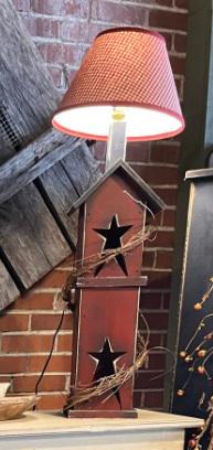 Wooden Birdhouse Lamp, Primitive Star Lamp, Primitive Birdhouse Lamp