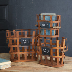 Set of Three Rustic Numbered Baskets