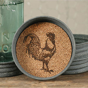 Set of Four Mason Jar Lid Coasters - Rooster