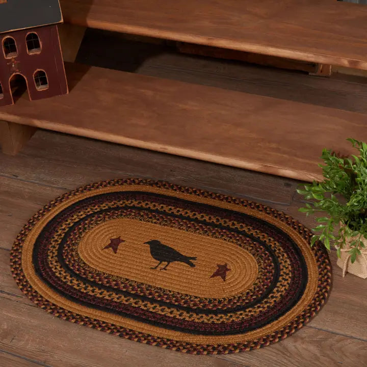 Primitive Oval Jute Rug - Crow and Stars