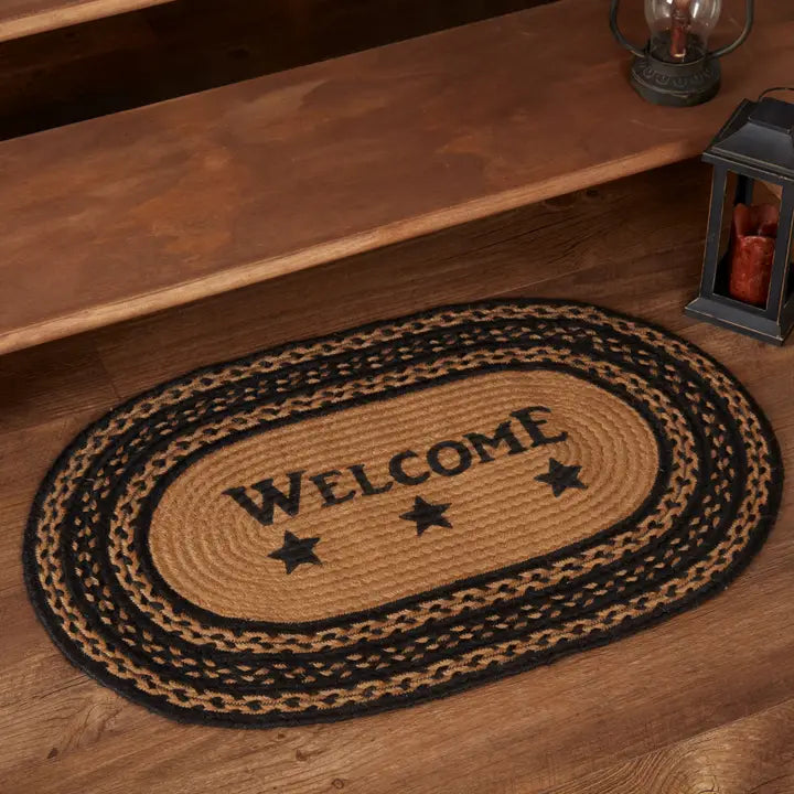 Primitive Oval Jute Rug - Welcome Stars