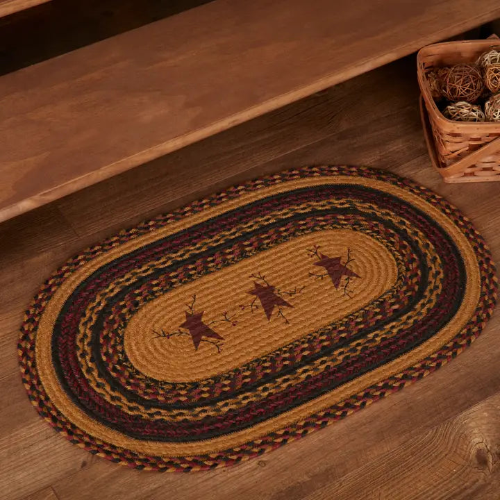 Primitive Decor Rug Primitive Oval Jute Rug - Stars and Berries – The Old Country Cupboard