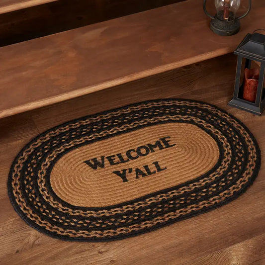 Primitive Oval Jute Rug - Welcome Y'all